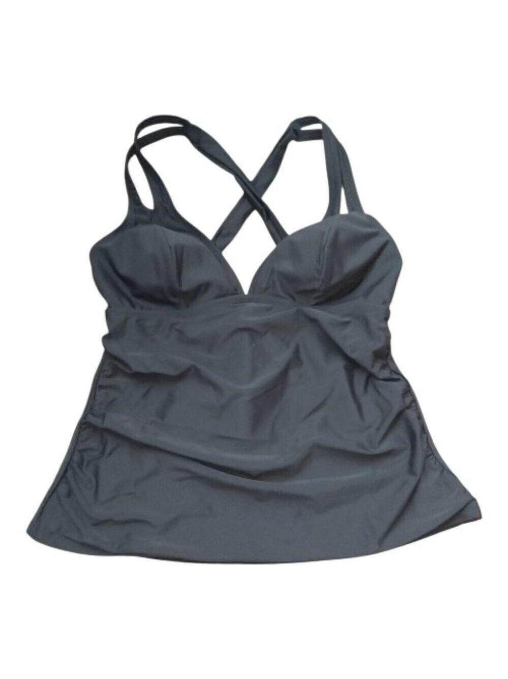 CUPSHE Black Tankini Top Medium Adjustable Tie Back Built-in Soft Cup Bra NWT